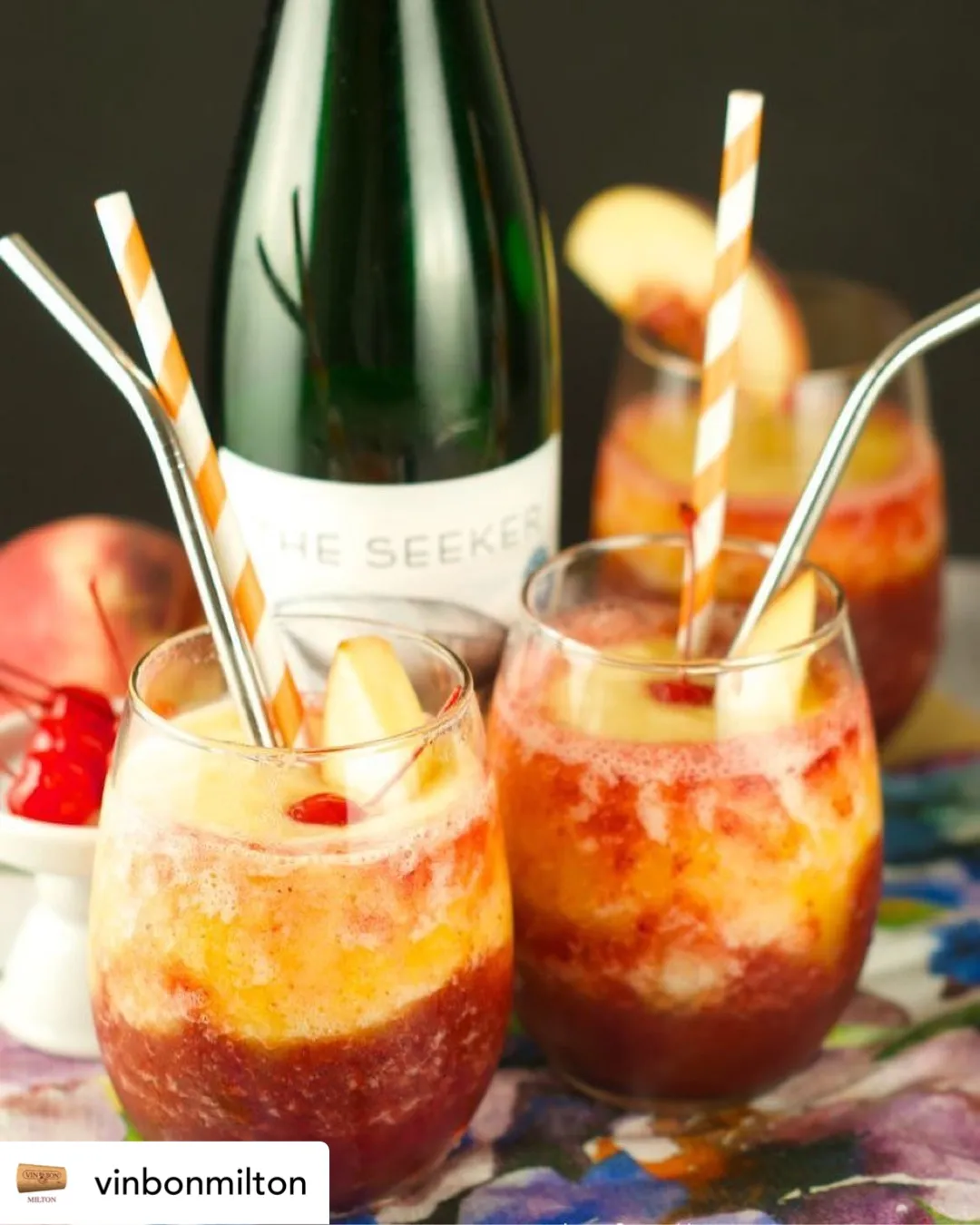 Peach Chardonnay And Cherry Slushies - Vin Bon Milton