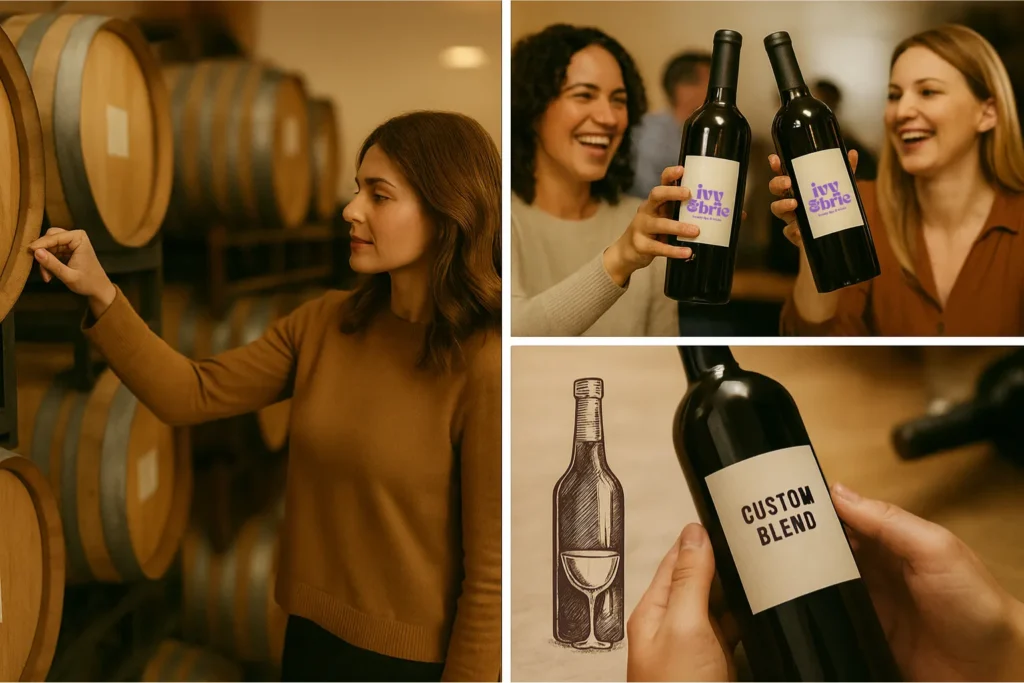 Friends sharing a bottle of custom Vin Bon wine