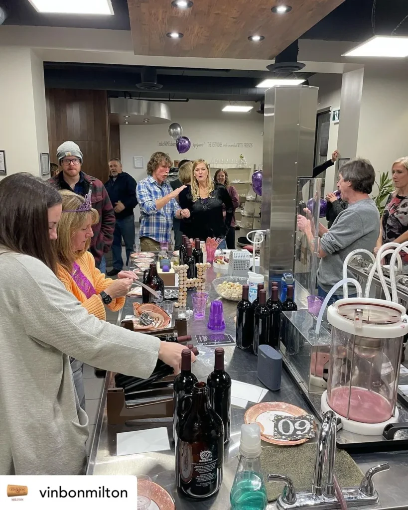 Guests enjoying Vin Bon Milton wines at an in-store event.