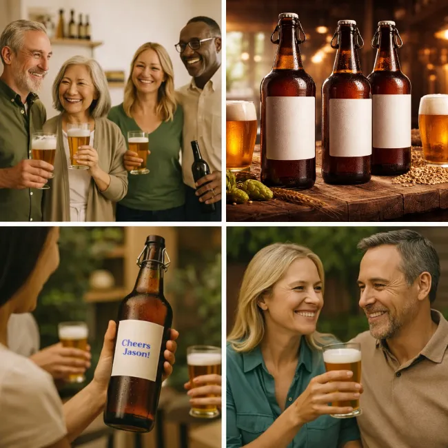 Series of images displaying custom Vin Bon beer